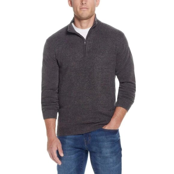 NEW Banana Republic Men's L Waffle Quarter Zip Pullover Charcoal Gray - Picture 1 of 9